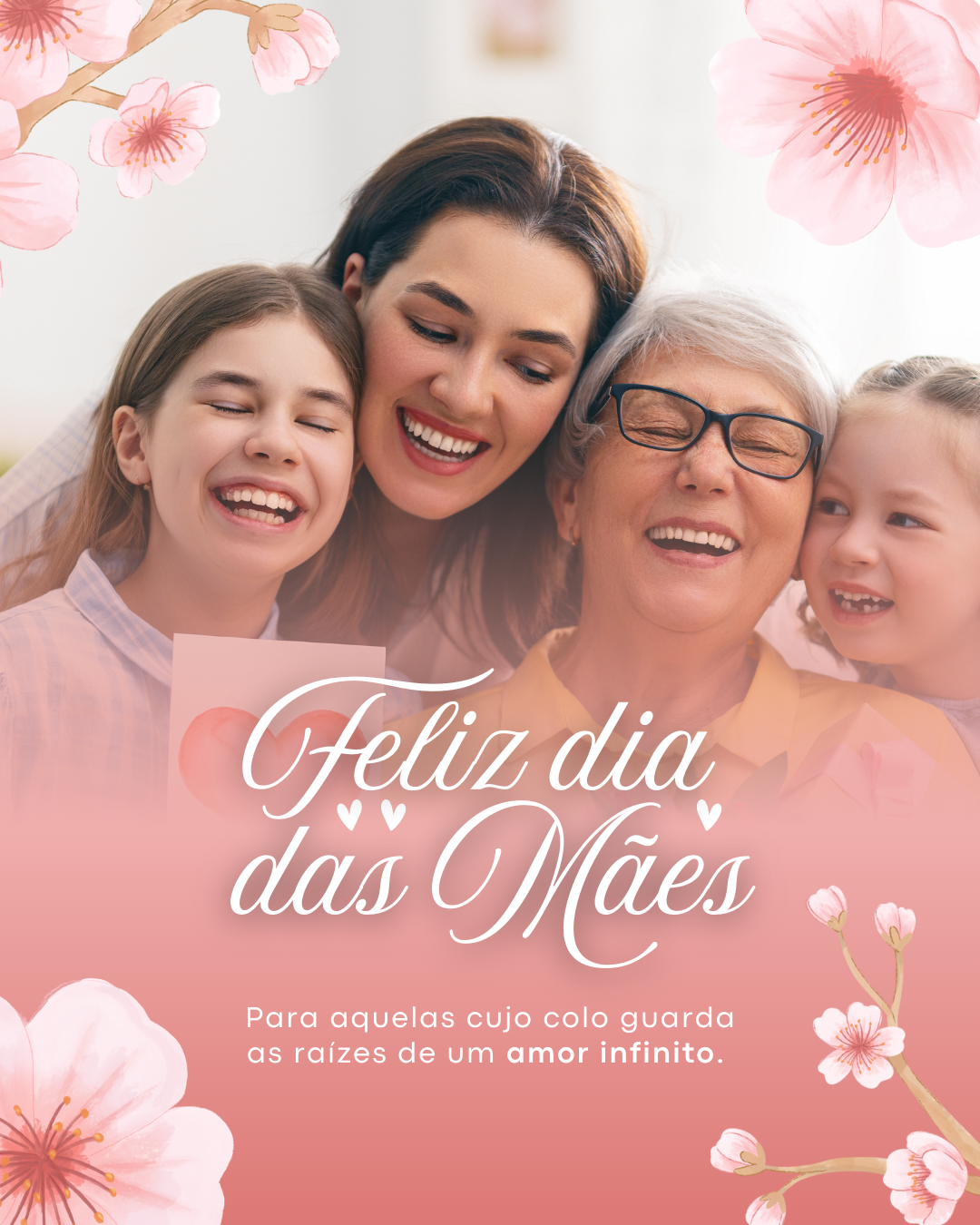Post para Instagram de Feliz Dia das Mães com foto e gradiente floral